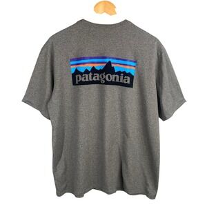 Patagonia Responsibili Tee Gray Mountains‎ Logo T Shirt Size Large